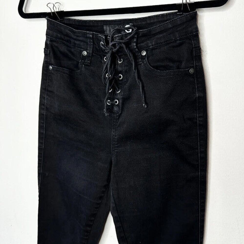 G By Guess Edgy Stone Black Lace-Up Front High Waist Stretch Skinny Jeans 28